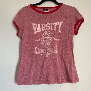 red 2000s varsity league baby tee
